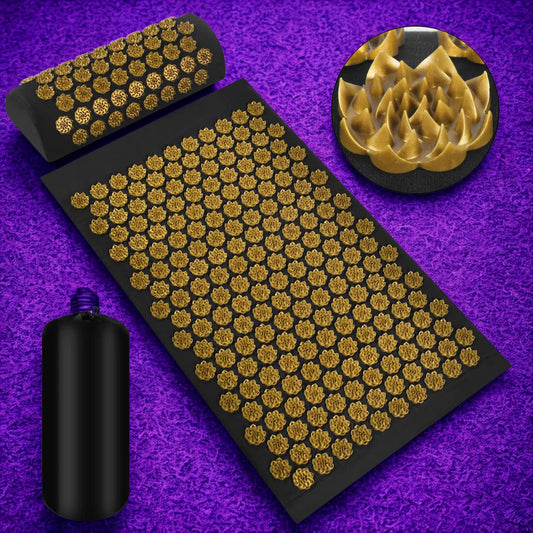Acupressure mattress with pillow to improve stress, pain and increase a sense of calm - By Ripuy